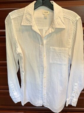 J. Crew White Textured Cotton Button-Up Blouse